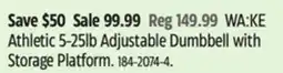 Canadian Tire WA:KE Athletic 5-25lb Adjustable Dumbbell with Storage Platform offer