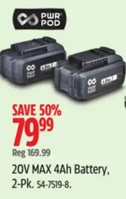 Canadian Tire 20V MAX 4Ah Battery offer