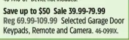 Canadian Tire Selected Garage Door Keypads, Remote and Camera offer