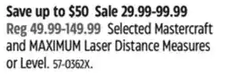Canadian Tire Selected Mastercraft and MAXIMUM Laser Distance Measures or Level offer