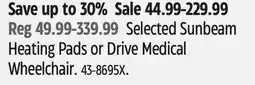 Canadian Tire Selected Sunbeam Heating Pads or Drive Medical Wheelchair offer