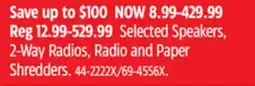 Canadian Tire Selected JBL Speakers, 2-Way Radios, Radio and Paper Shredders offer