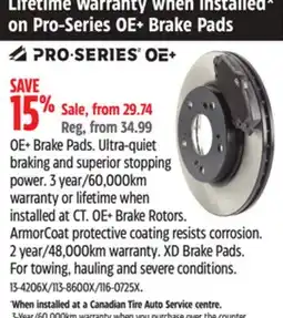 Canadian Tire OE+ Brake Pads offer