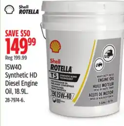 Canadian Tire Shell 15W40 Synthetic HD Diesel Engine Oil offer
