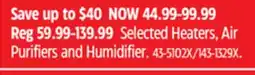 Canadian Tire Selected Heaters, Air Purifiers and Humidifier offer