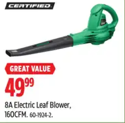 Canadian Tire CERTIFIED 8A Electric Leaf Blower, 160CFM offer