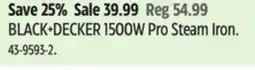 Canadian Tire BLACK+DECKER 1500W Pro Steam Iron offer
