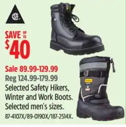 Canadian Tire Selected Safety Hikers, Winter and Work Boots offer