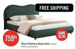 The Brick Olivia Upholstered Platform Bed Frame with Curved Headboard,Queen Size,Green Queen Bed offer