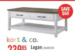 The Brick Kort & Co. Logan 47.25 Traditional Coffee Table with Storage and Shelf - White and Walnut Oak offer