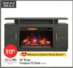 The Brick Breya 64 Modern Electric Fireplace TV Stand with Storage & USB Charging for TVs up to 70- Grey offer