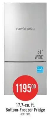 The Brick GE 31 17.7 Cu. Ft. Counter-Depth Bottom-Freezer Refrigerator - Stainless Steel - GBE17HYRFS offer
