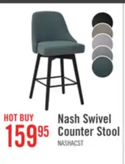 The Brick Nash Counter-Height Stool with Swivel Seat & Polyester Fabric, 26.5H, Wood & Metal - Blue offer