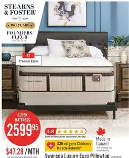 The Brick Stearns & Foster Swansea Luxury Euro Pillowtop Queen Mattress offer
