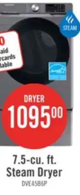 The Brick Samsung 7.5 Cu. Ft. Electric Dryer with Steam - Grey - Stackable - DVE45B6305P/AC offer