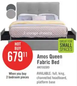 The Brick Amos Upholstered Storage Bed in Grey Fabric with Tufted Headboard & 3 Built-in Drawers - Queen Size offer