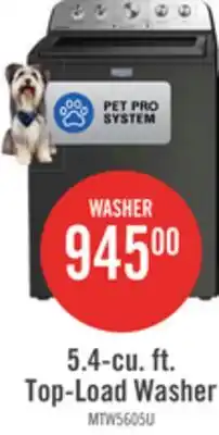 The Brick Maytag 5.5 Cu Ft. Top Load Agitator Washer with Pet Pro Option – Volcano Black - MTW5605RU offer