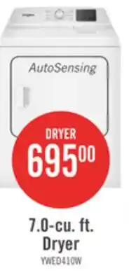 The Brick Whirlpool 29 7.0 Cu. Ft. Electric Dryer with AutoSensing - YWED4105SW offer