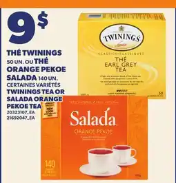 Provigo THÉ TWININGS, 50 UN. OU THÉ ORANGE PEKOE SALADA, 140 UN. | TWININGS TEA OR SALADA ORANGE PEKOE TEA offer