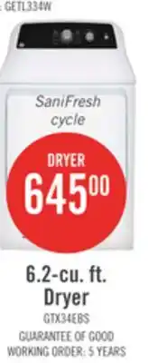 The Brick GE 6.2 Cu. Ft. Electric Dryer with SaniFresh Cycle – White - GTX34EBMRWS offer