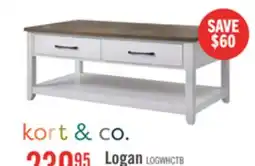 The Brick Kort & Co. Logan 47.25 Traditional Coffee Table with Storage and Shelf - White and Walnut Oak offer