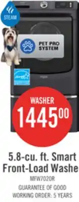The Brick Maytag 5.8 Cu. Ft. Pet Pro Smart Front-Load Washer - White - MFW7020RW offer