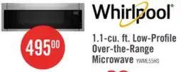 The Brick Whirlpool 1.1 Cu. Ft. Slim Over-the-Range Microwave with 900 Watts Cooking - White - YWML55011HW offer