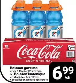 Pasquier Boisson gazeuse Coca Cola 12 x 355ml ou Boisson isotonique Gatorade 6 x 591 ml offer