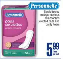 Jean Coutu PERSONNELLE Selected pads and panty liners offer