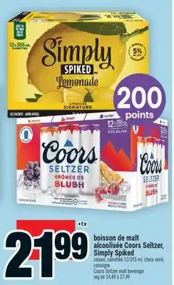 Super C boisson de malt alcoolisée Coors Seltzer, Simply Spiked | Coors Seltzer malt beverage offer