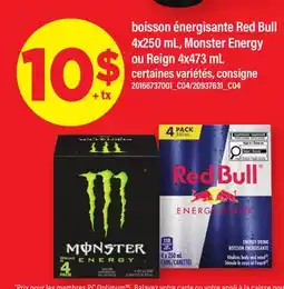 Maxi BOISSON ÉNERGISANTE RED BULL 4X250 ML, MONSTER ENERGY OU REIGN 4X473 ML offer