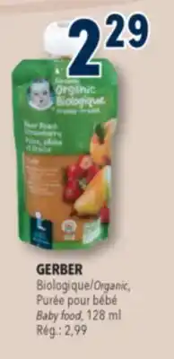 Familiprix Gerber Organic purée for baby pear peach strawberry offer