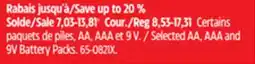 Canadian Tire Selected AA, AAA and 9V Battery Packs offer