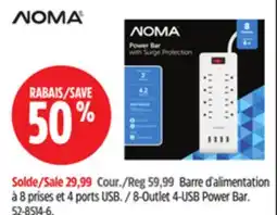Canadian Tire NOMA Barre d'alimentation à 8 prises et 4 ports USB offer