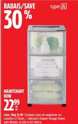 Canadian Tire type A Selected 3-Drawer Storage Towers with Wheels offer