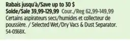 Canadian Tire Certains aspirateurs secs/humides et collecteur de poussière offer