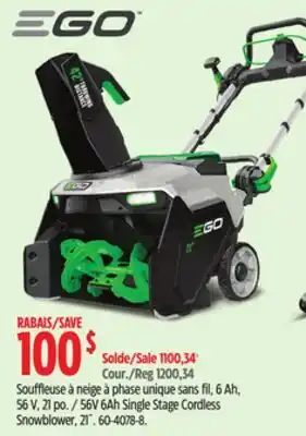 Canadian Tire 56V 6Ah Single Stage Cordless Snowblower, 21˝ offer