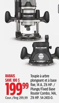 Canadian Tire MAXIMUM Plunge/Fixed Base Router Combo, 14A 21⁄2 HP offer