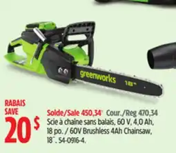Canadian Tire Greenworks 60V Brushless 4Ah Chainsaw, 18˝ offer