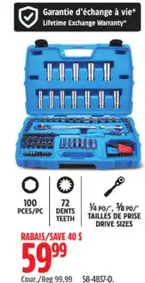 Canadian Tire 100 Pc 72 Teeth Drive 1/4, 3/8 Sizes offer