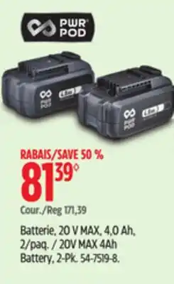 Canadian Tire 20V MAX 4Ah Battery, 2-Pk offer