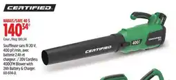 Canadian Tire CERTIFIED 20V Cordless 400CFM Blower with 2Ah Battery & Charger offer