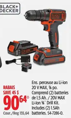 Canadian Tire Black + Decker 20V MAX Li-Ion 3⁄8˝ Drill Kit offer