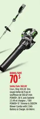 Canadian Tire POWER 53 Trimmer & 530CFM Blower Combo with 2 x 3.5Ah Battery & Charger offer