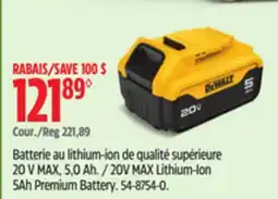 Canadian Tire DEWALT 20V MAX Lithium-Ion 5Ah Premium Battery offer