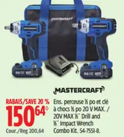 Canadian Tire 20V MAX 1⁄2˝ Drill and 1⁄2˝ Impact Wrench Combo Kit offer