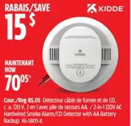Canadian Tire 2-in-1 120V AC Hardwired Smoke Alarm/CO Detector with AA Battery Backup offer