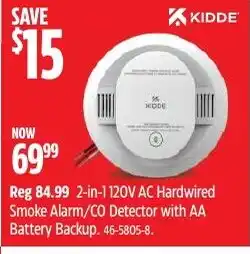 Canadian Tire KIDDE 2-in-1 120V AC Hardwired Smoke Alarm/CO Detector with AA Battery Backup offer