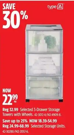 Canadian Tire type A 3-Drawer Storage Towers with Wheels offer
