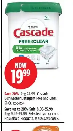 Canadian Tire Cascade Dishwasher Detergent Free and Clear offer